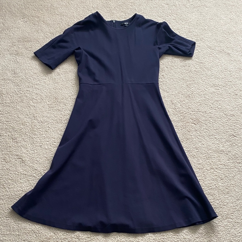 Uniqlo Navy Midi A-Line Short Sleeve Dress